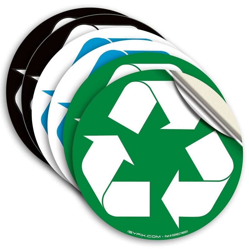 iSYFIX Recycle Sticker for Trash Can â€“6 Pack 5 inch- Premium Self-Adhesive Vinyl, Laminated for Weatherproof, UV Resistant, Perfect Label Stickers for containers, Ideal Sign for Home, Office, Kitchen - Image 1